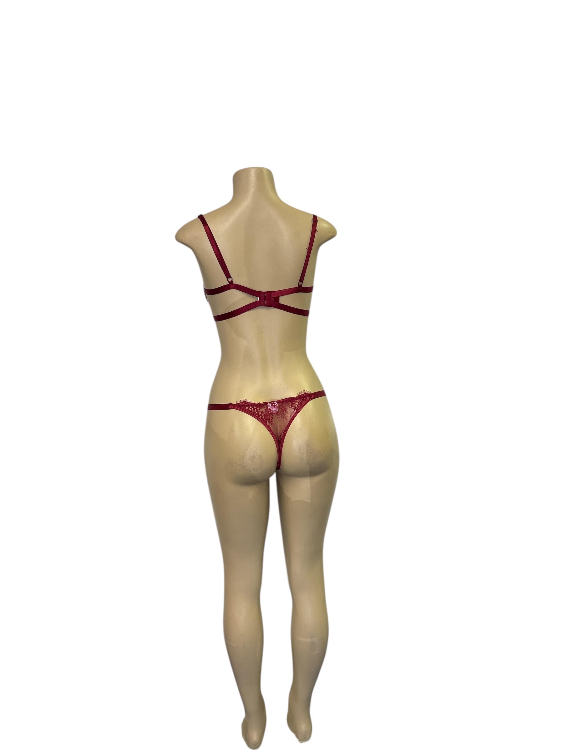 Royal Blue Sheer Lace Underwire Bra & Thong Lingerie Set