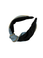 Stylish Denim Knot Headband with Gold Chain