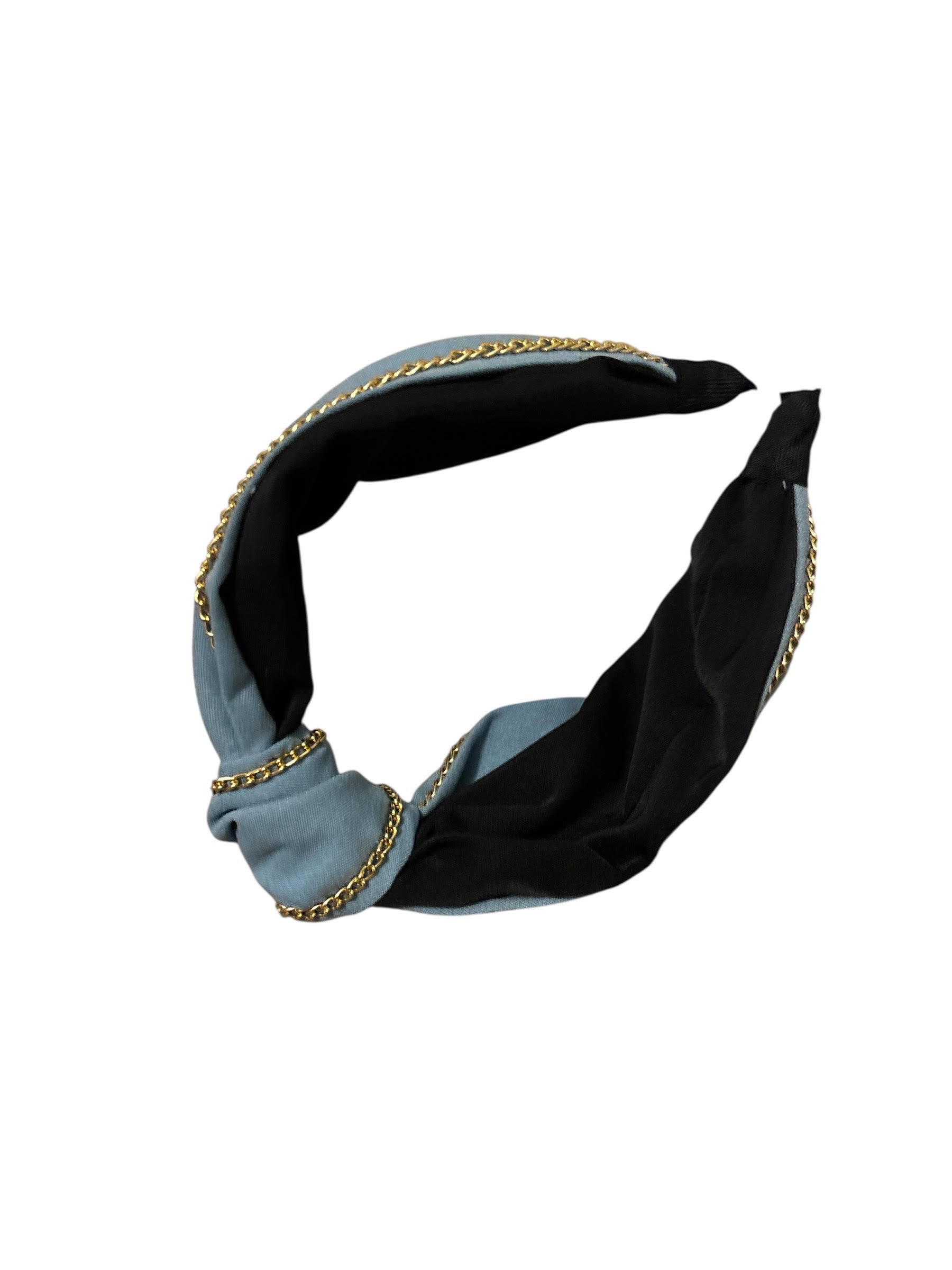 Stylish Denim Knot Headband with Gold Chain