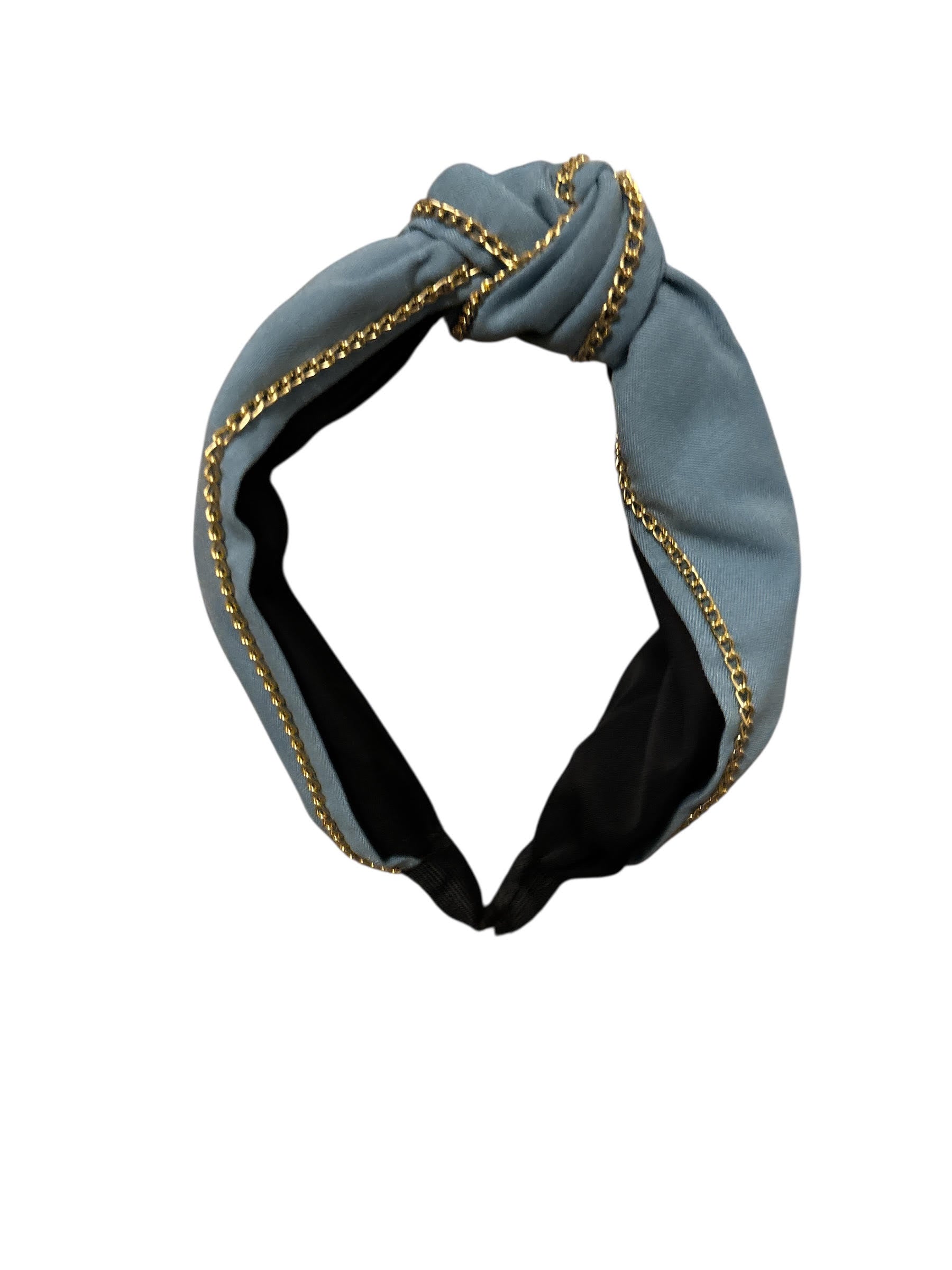 Stylish Denim Knot Headband with Gold Chain
