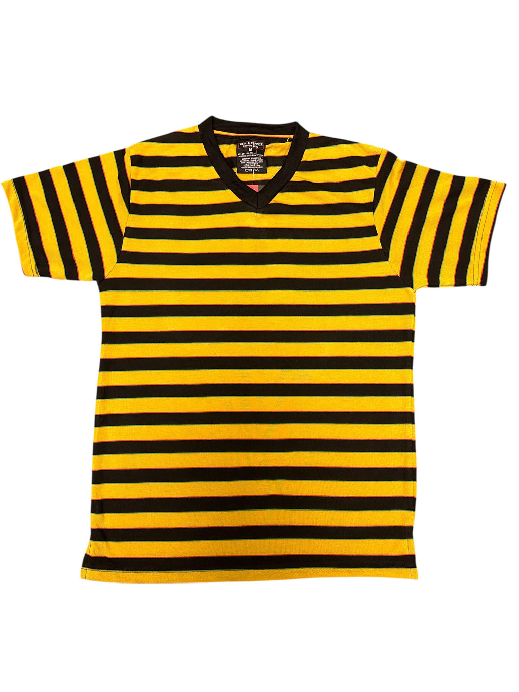 Classic Yellow and Black Striped V-Neck T-Shirt