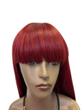 Crimson Flame Red Straight Wig with Blunt Bangs