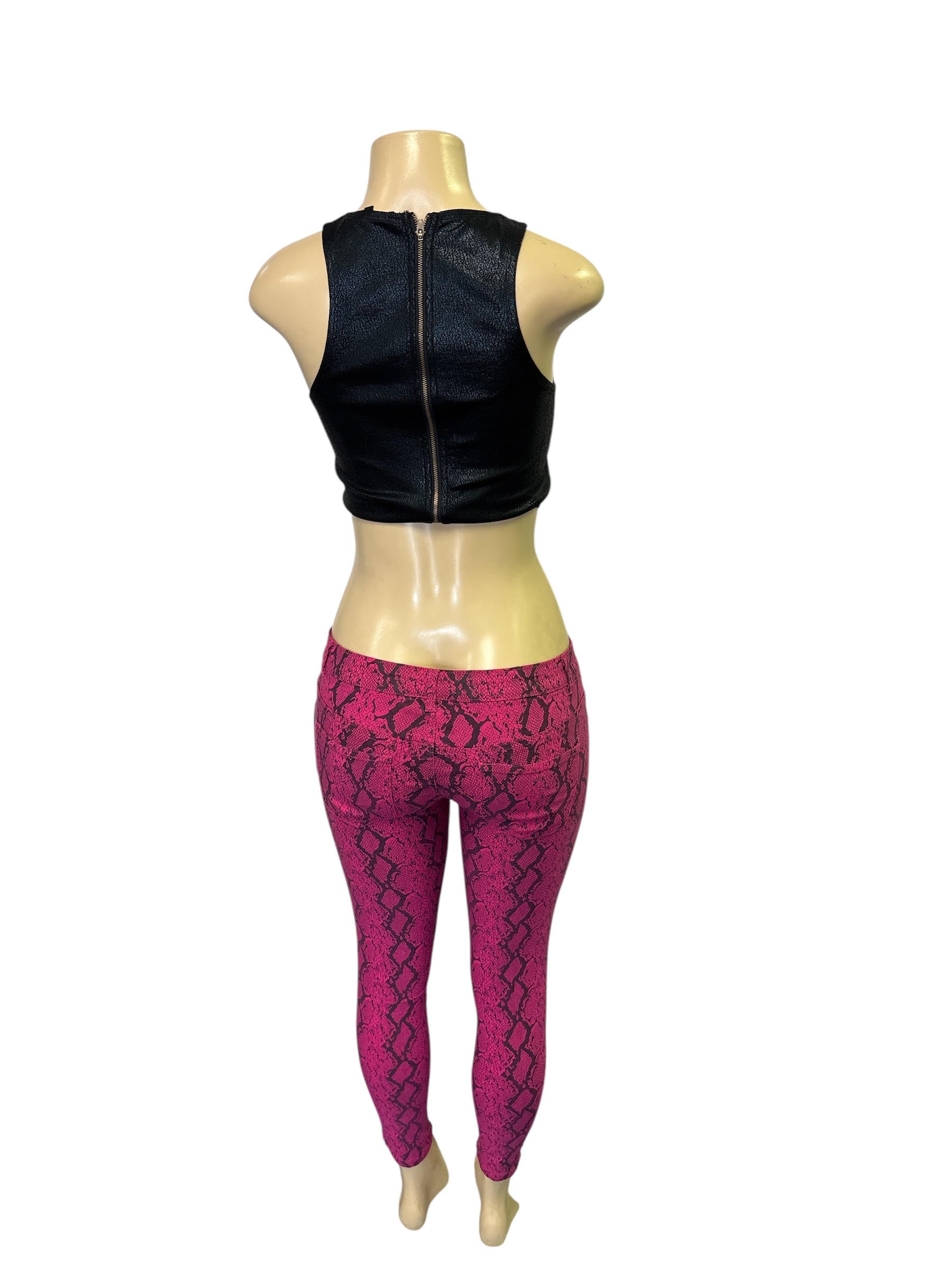 Pink and black skinny jeans