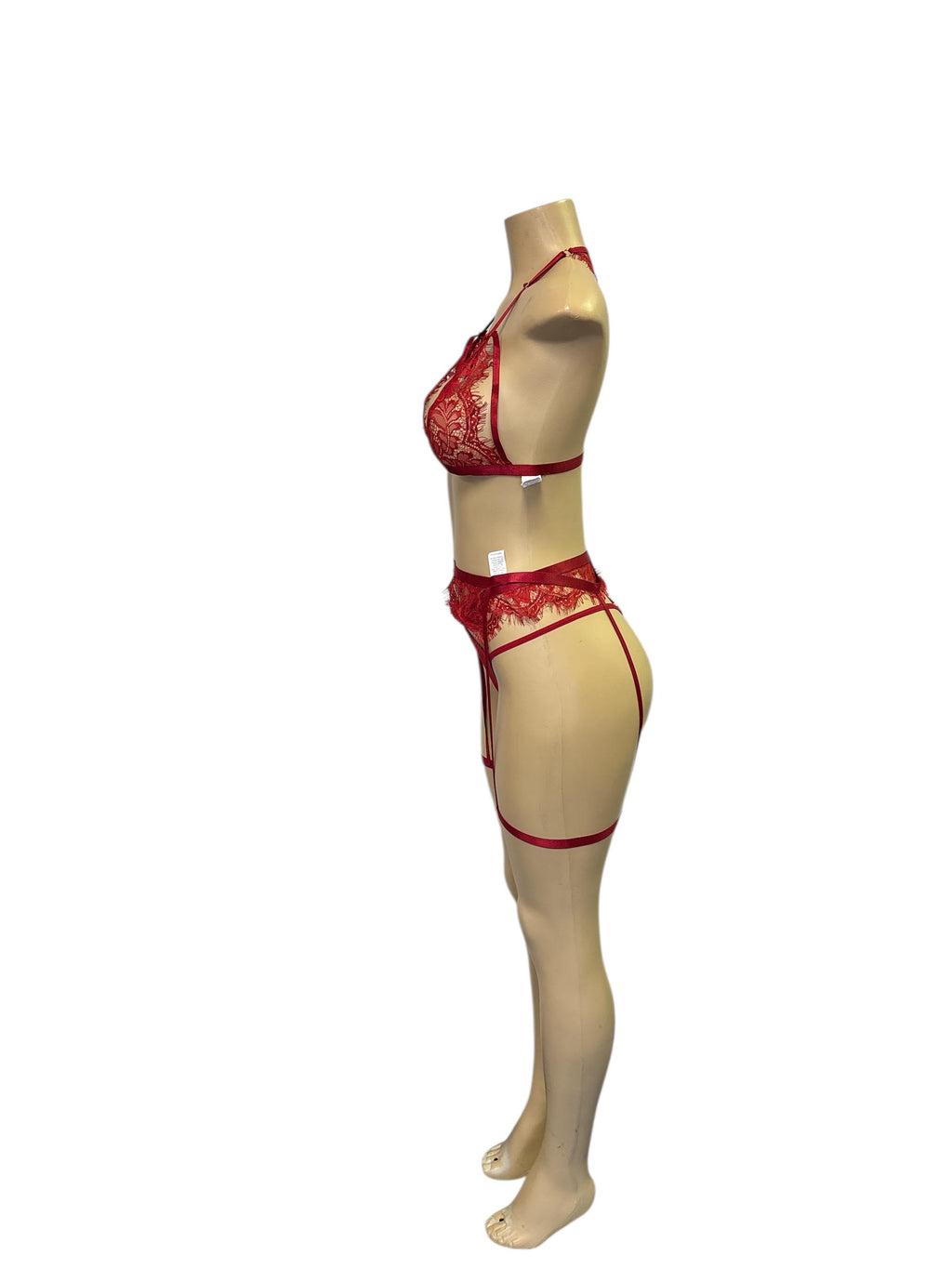 Three-Piece Passion Red Lace Lingerie Set