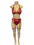 Three-Piece Passion Red Lace Lingerie Set