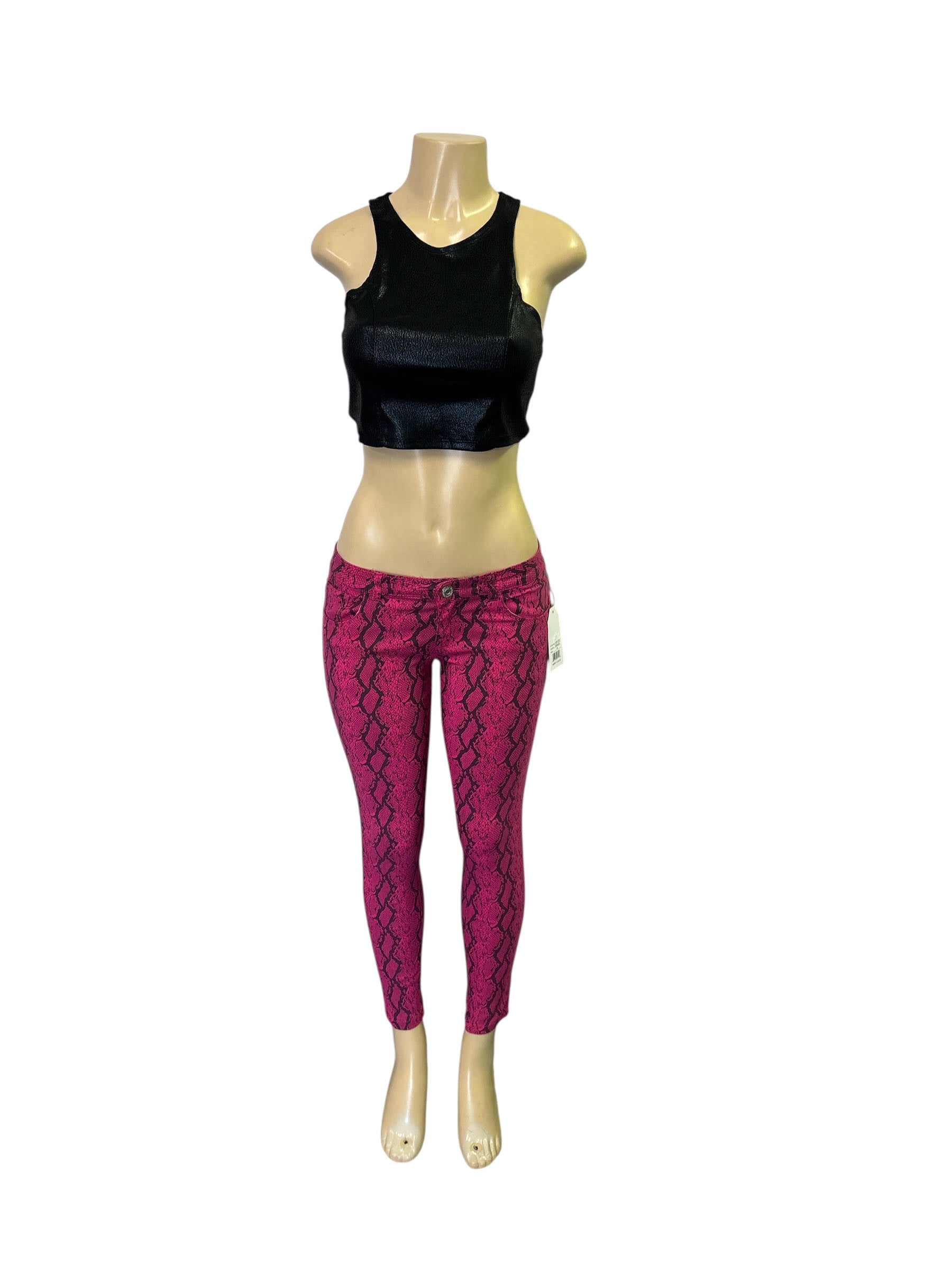 Pink and black skinny jeans