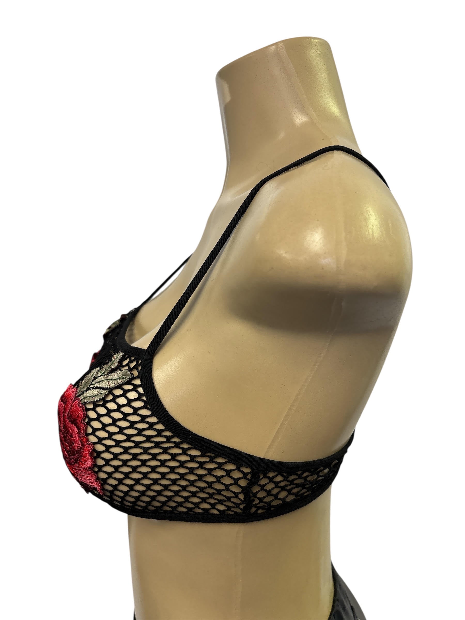 Floral Embroidered Fishnet Bralette.