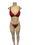 Three-Piece Passion Red Lace Lingerie Set