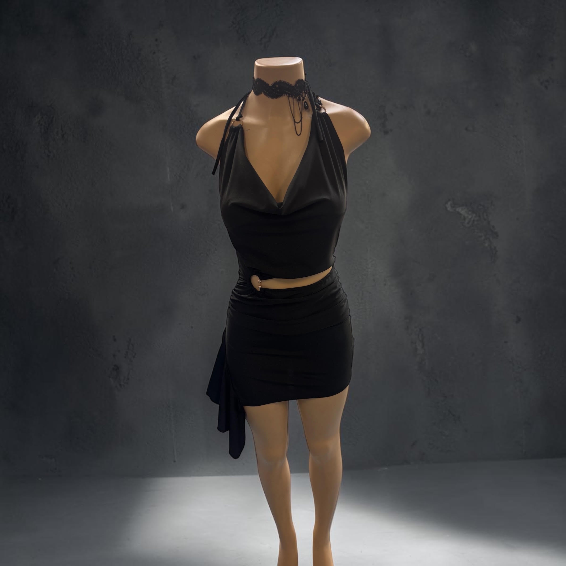 Women's Black Halter Cutout Mini Dress