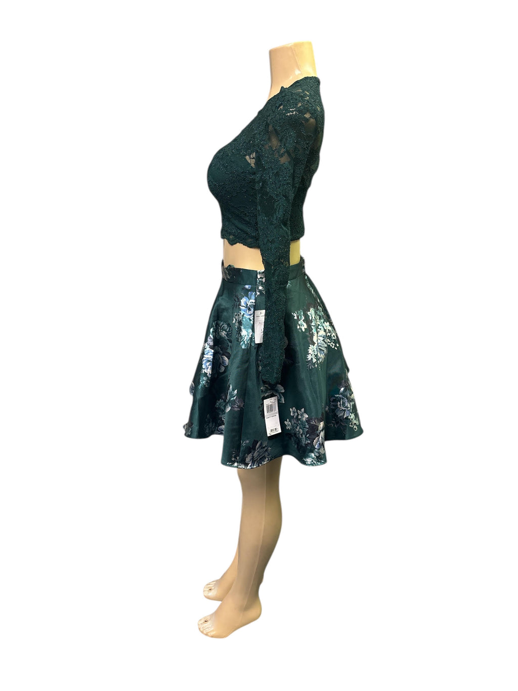 Elegant Dark Green Lace & Floral Two-Piece Set