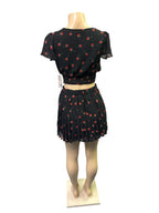 🍒 Black Cherry Floral Pleated Skirt & Crop Top Set