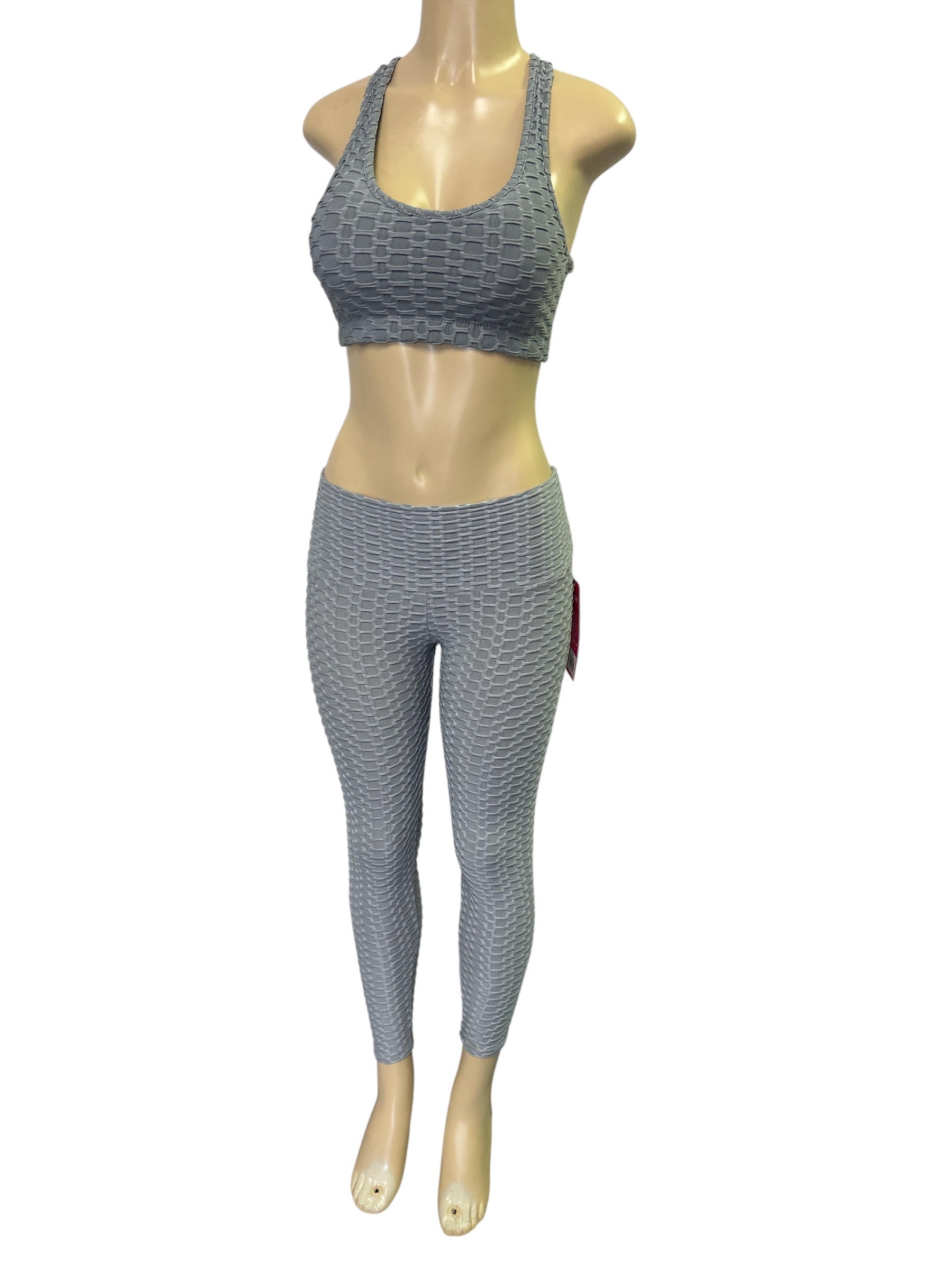 Gray Honeycomb Textured Workout Set