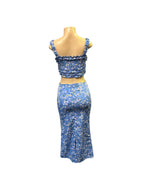 Sunny Blue Floral Ruffle Crop Top & Midi Skirt Set
