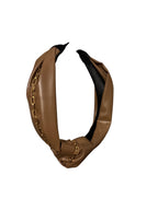 Stylish Faux Leather Knot Headband with Gold Chain Detail