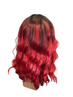 Short Red Ombre Bob Wig with Bangs and Dark Roots