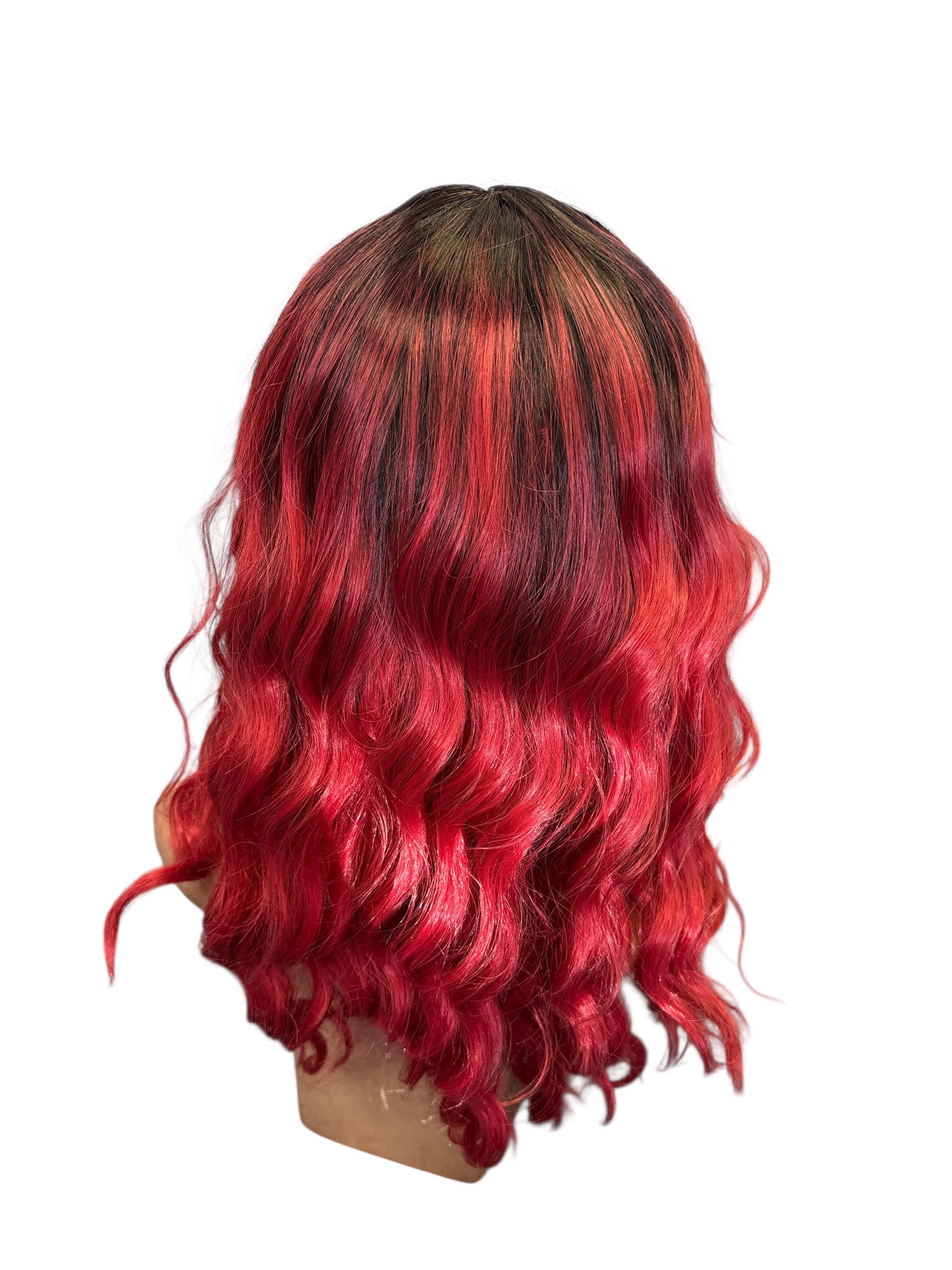 Short Red Ombre Bob Wig with Bangs and Dark Roots