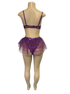 Daring Purple Lace Teddy with Tulle Skirt