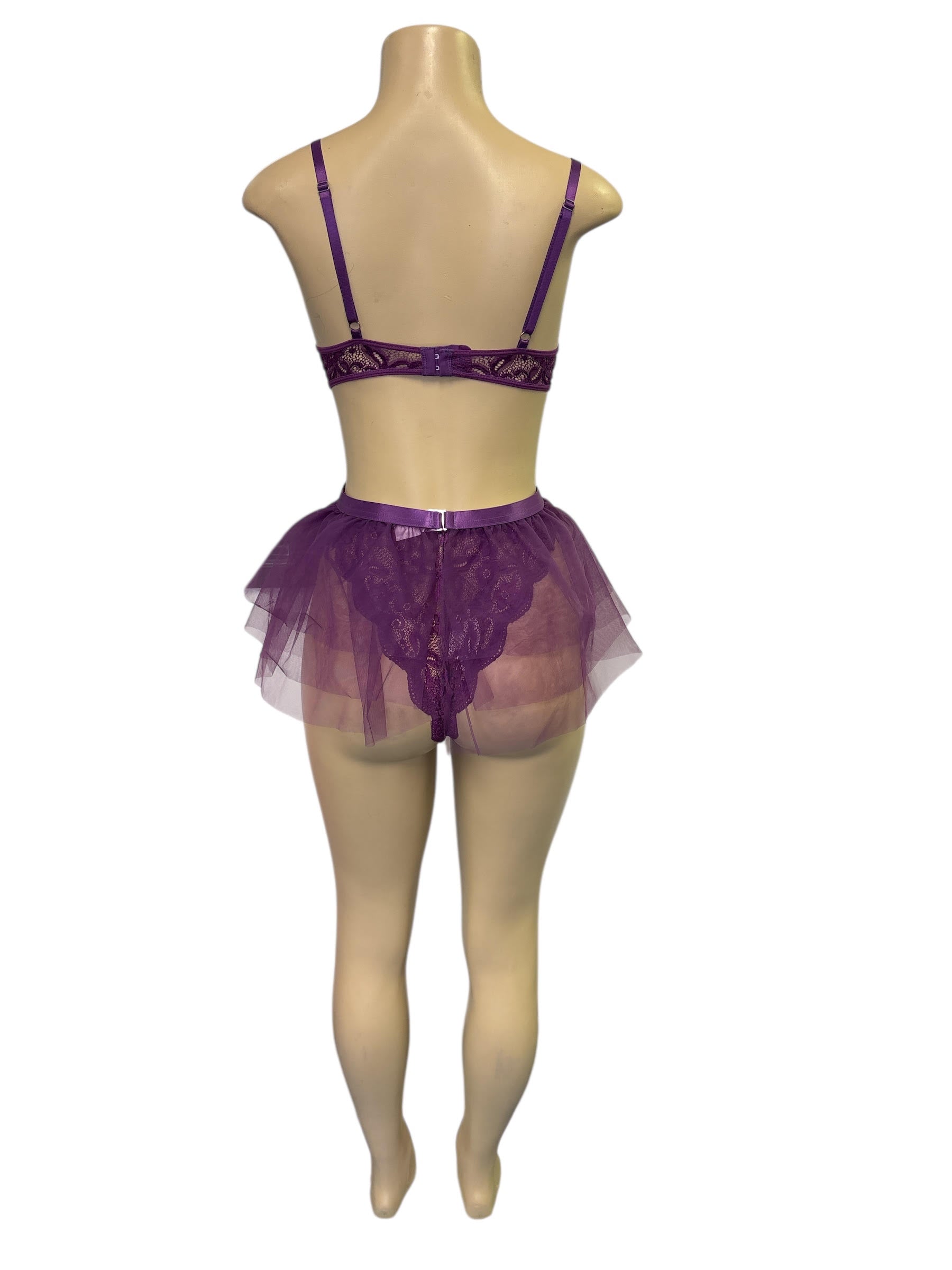 Daring Purple Lace Teddy with Tulle Skirt