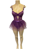 Daring Purple Lace Teddy with Tulle Skirt