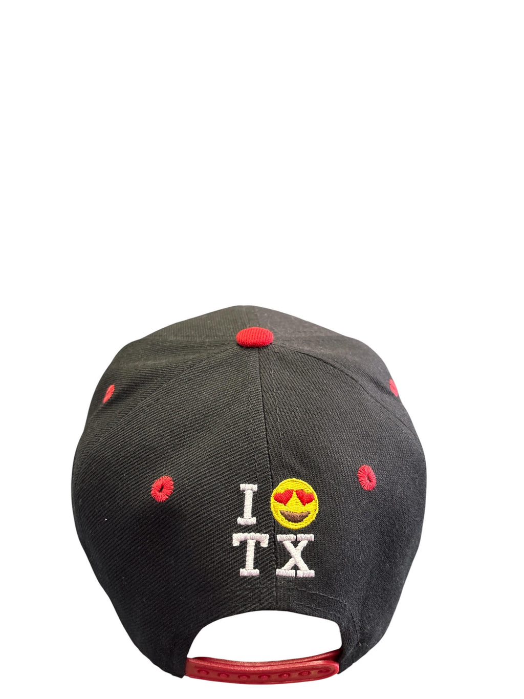 I Love Texas Heart Emoji Snapback Cap – Black & Red Embroidered Texas Souvenir Hat