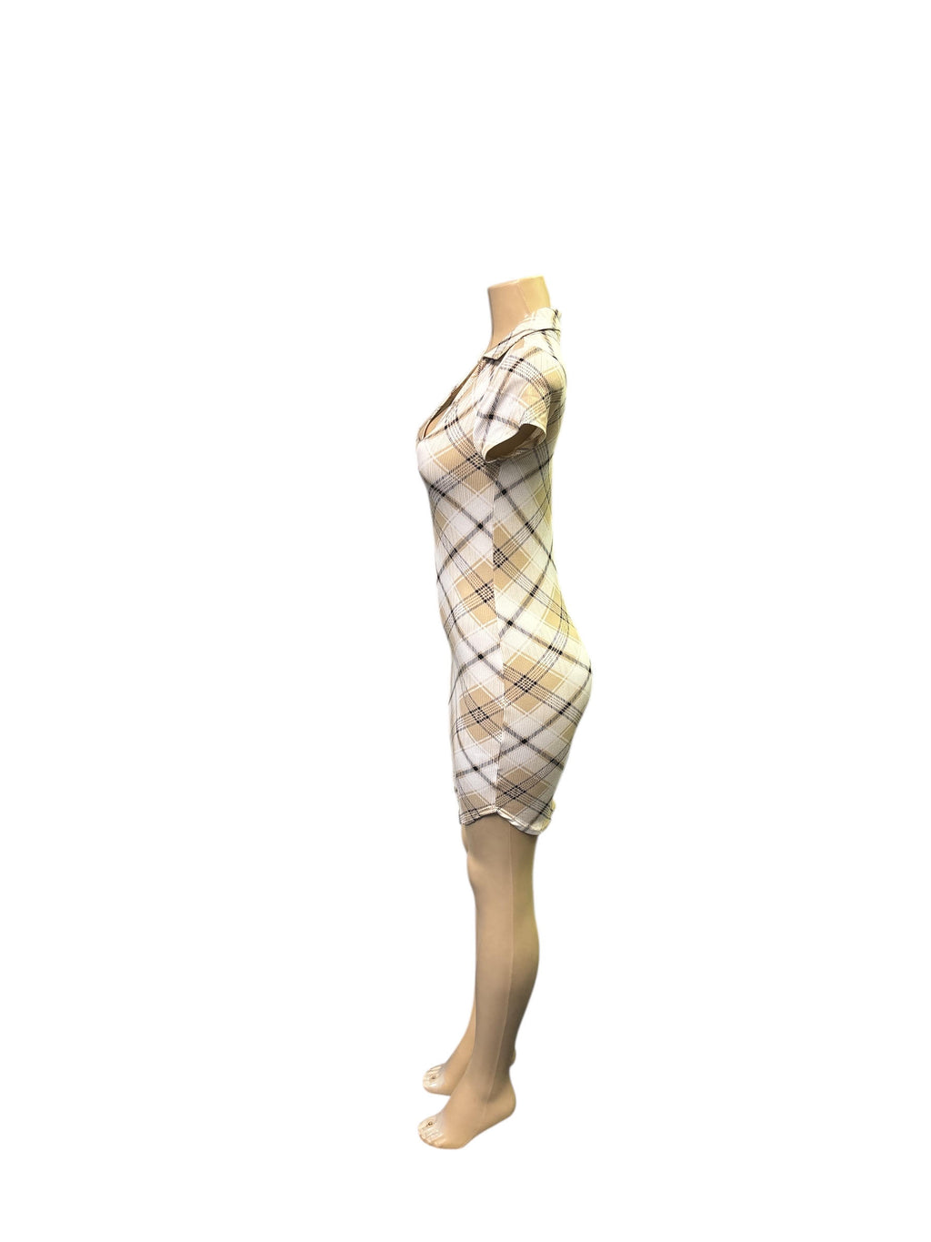 Y2K Tan Argyle Plaid Collared Mini Dress