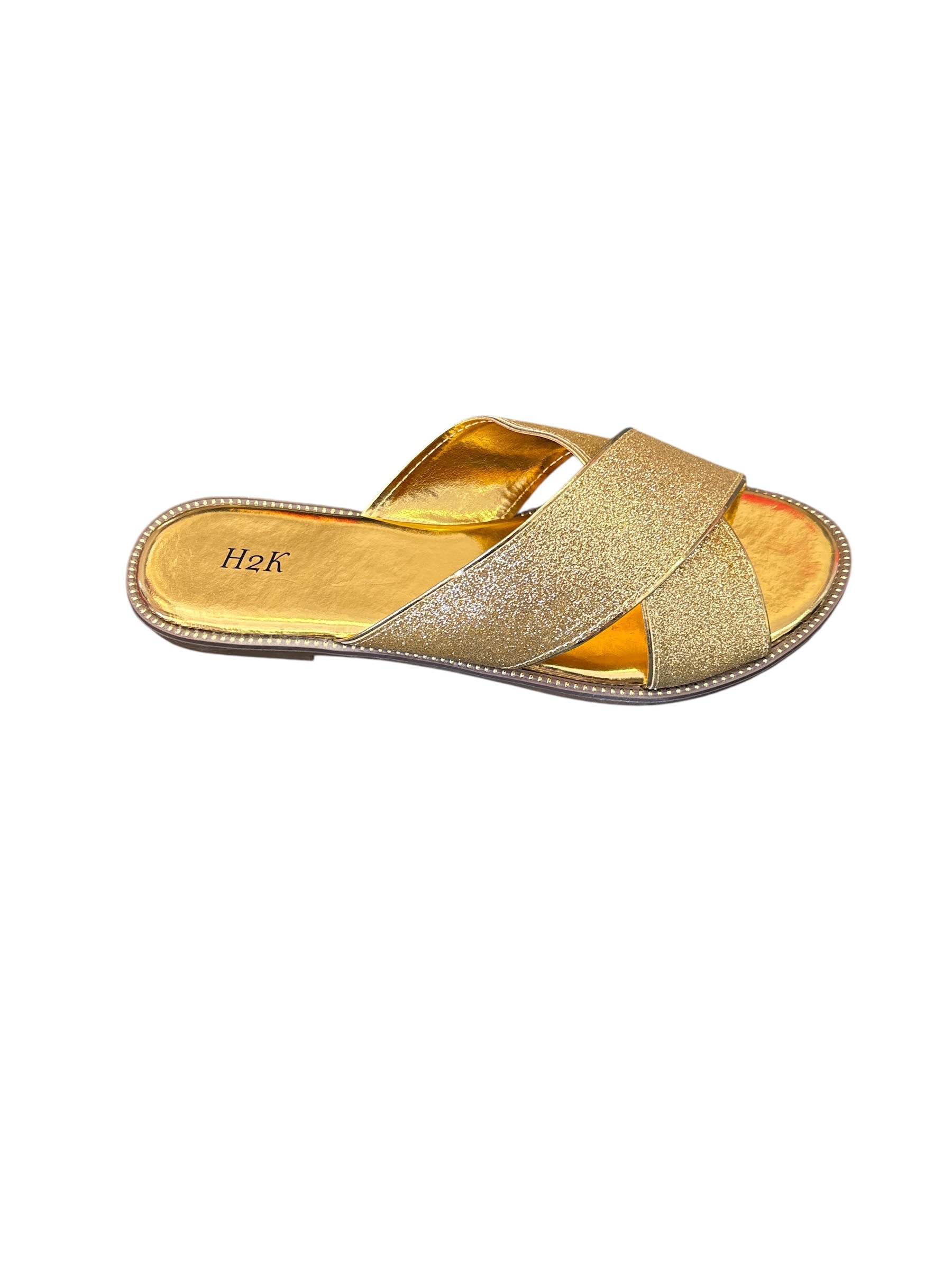 H2K women's glitter and sparkle open-toe slides.