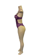 Daring Purple Lace Teddy with Tulle Skirt