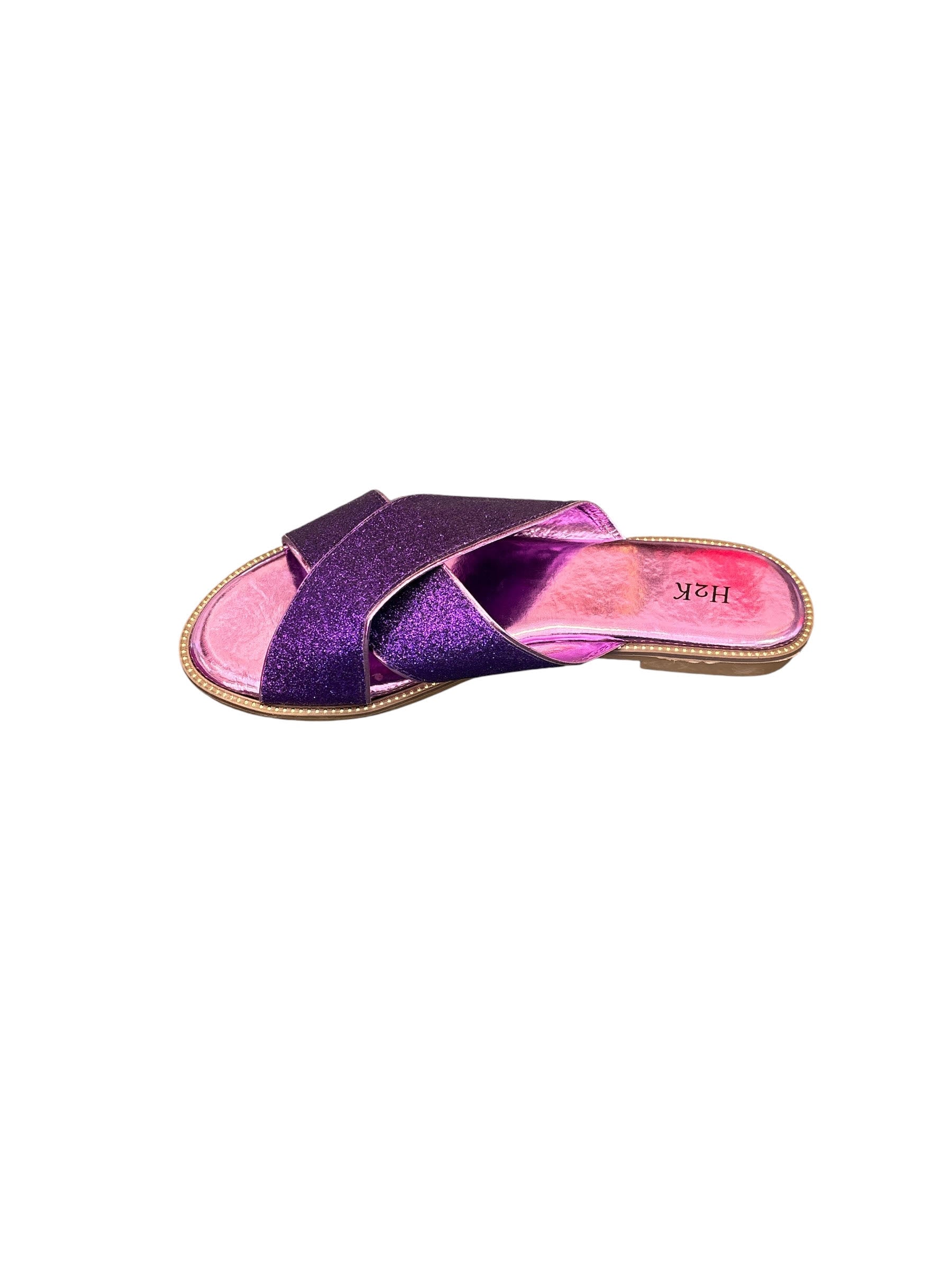 H2K women's glitter and sparkle open-toe slides.