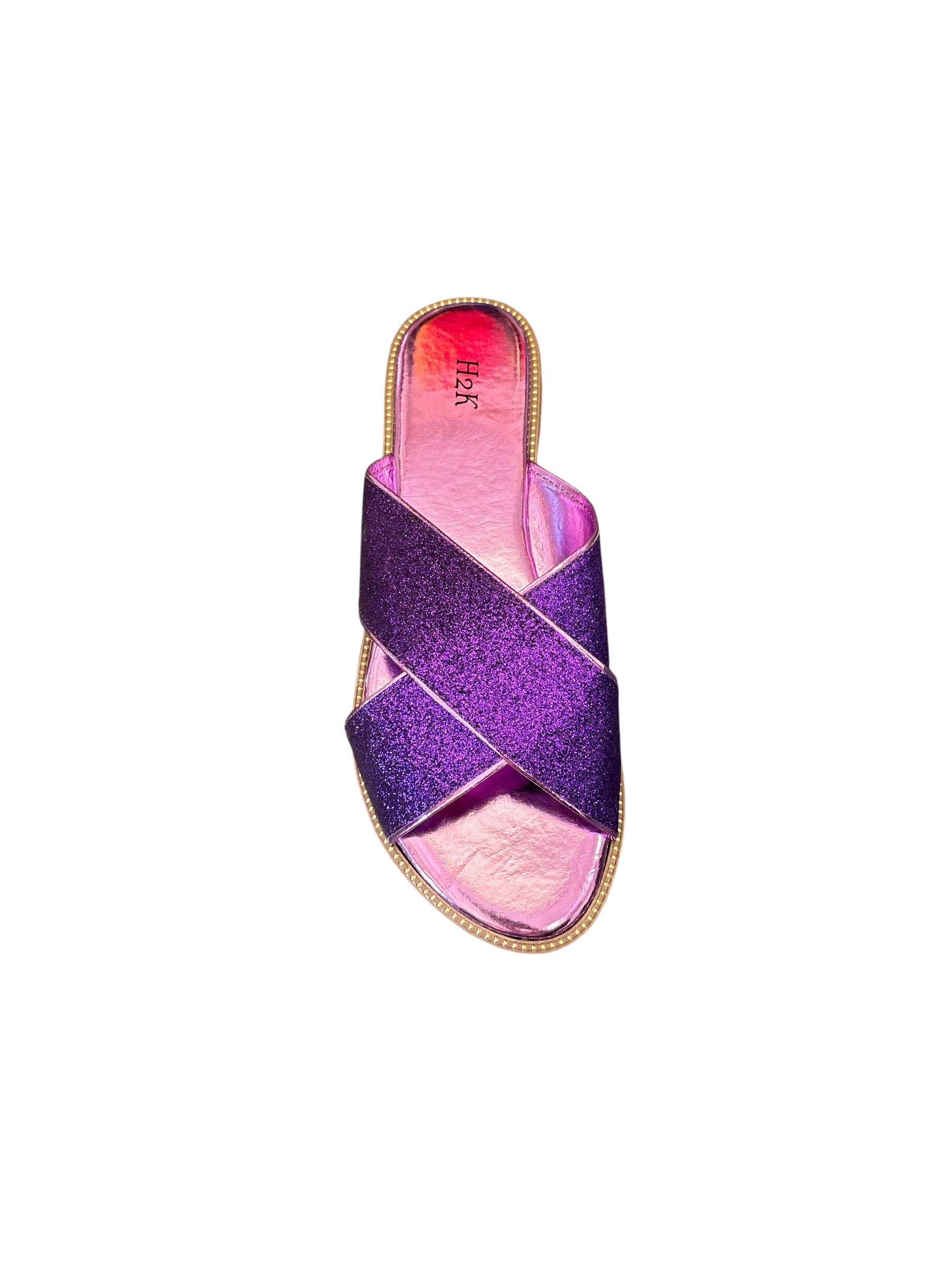 H2K women's glitter and sparkle open-toe slides.