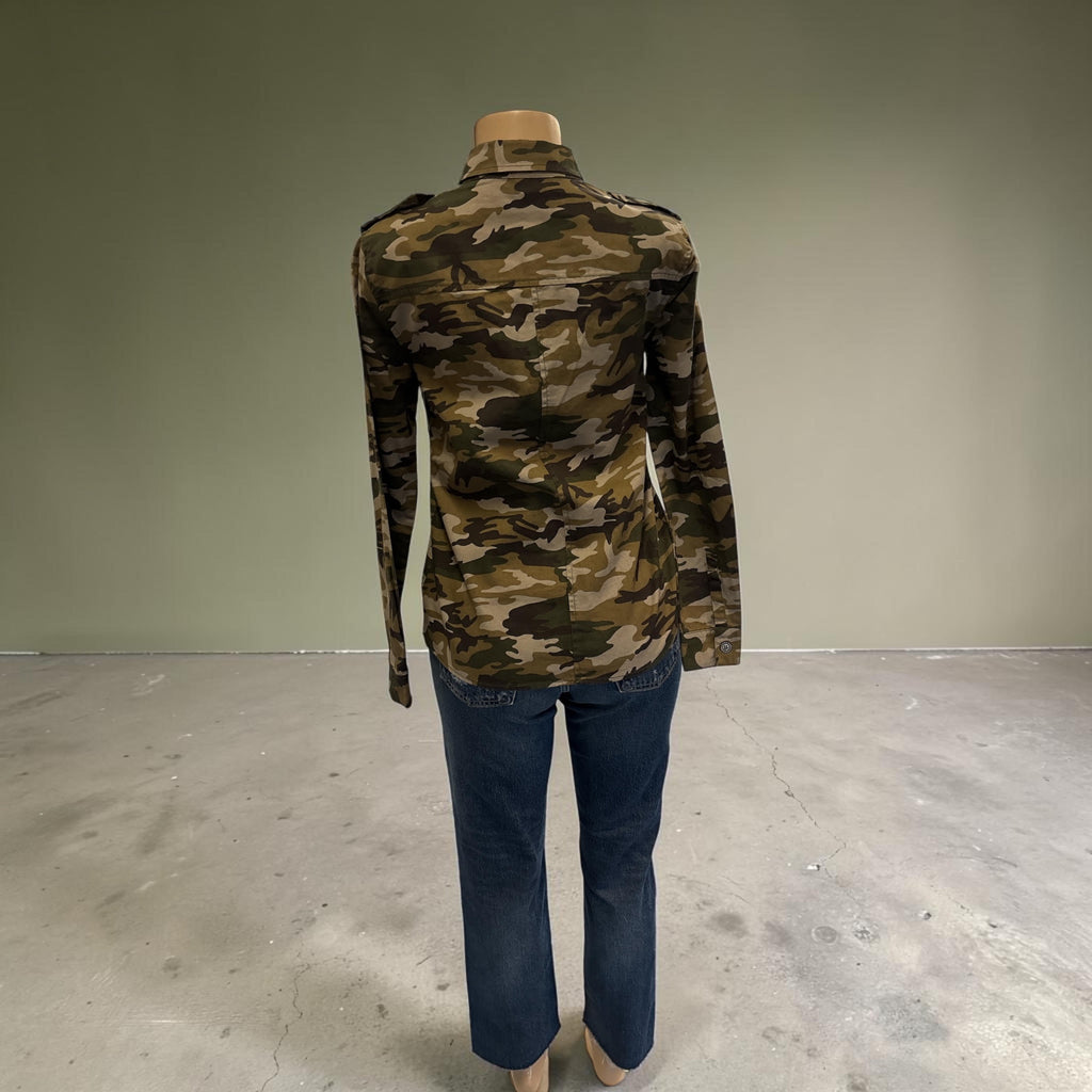 Women's Rhinestone Embellished Camo Button-Down Jacket