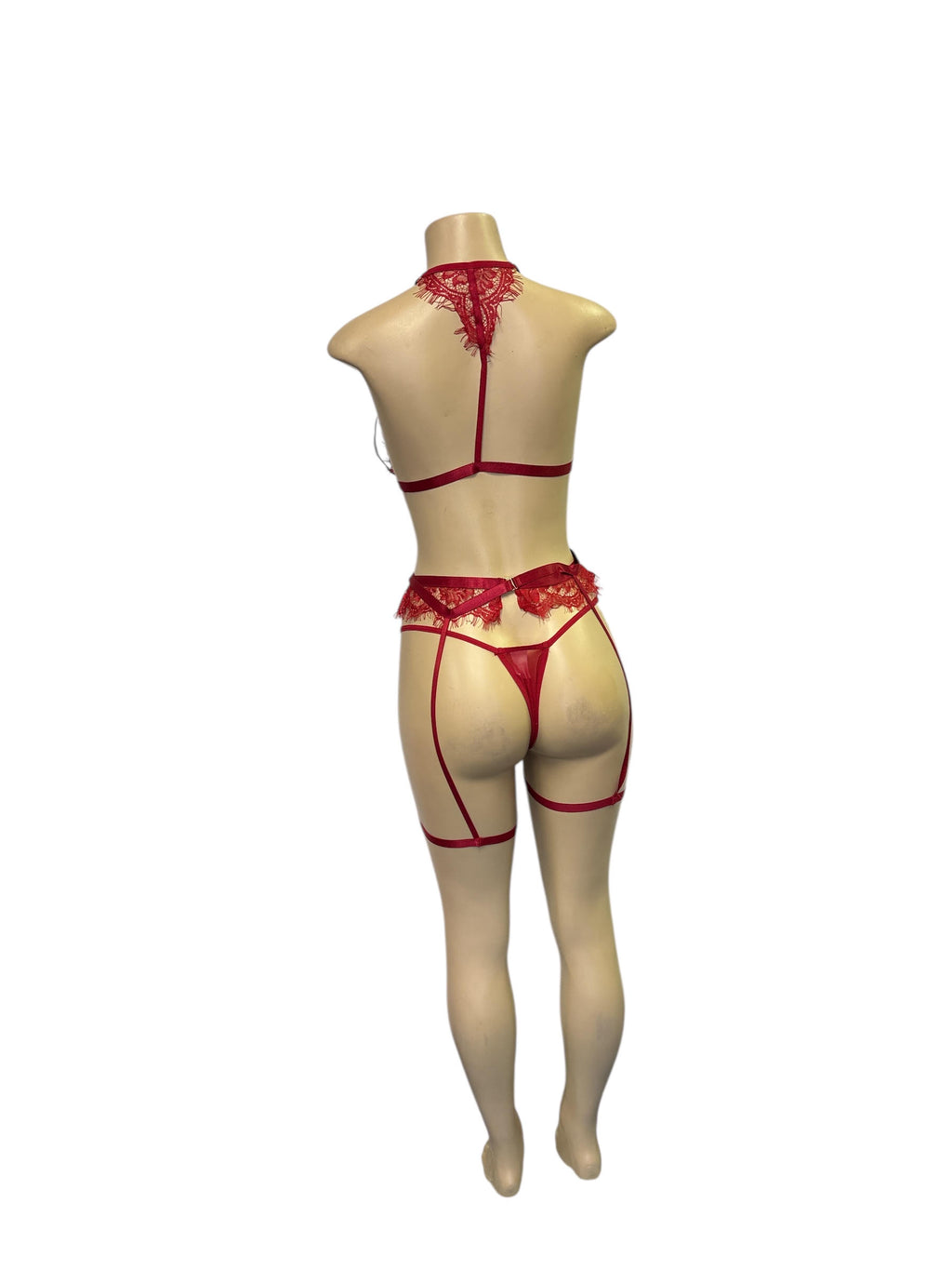 Three-Piece Passion Red Lace Lingerie Set
