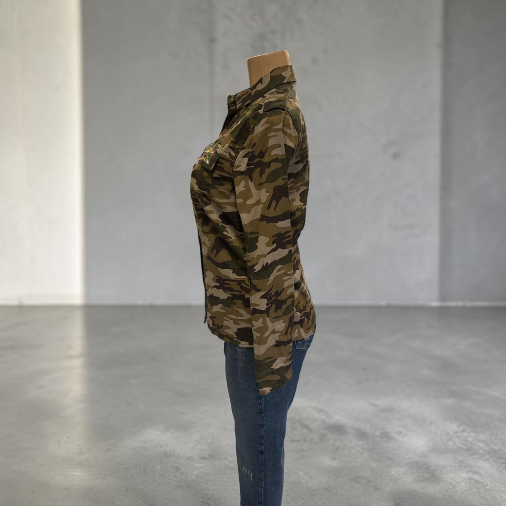 Women's Rhinestone Embellished Camo Button-Down Jacket
