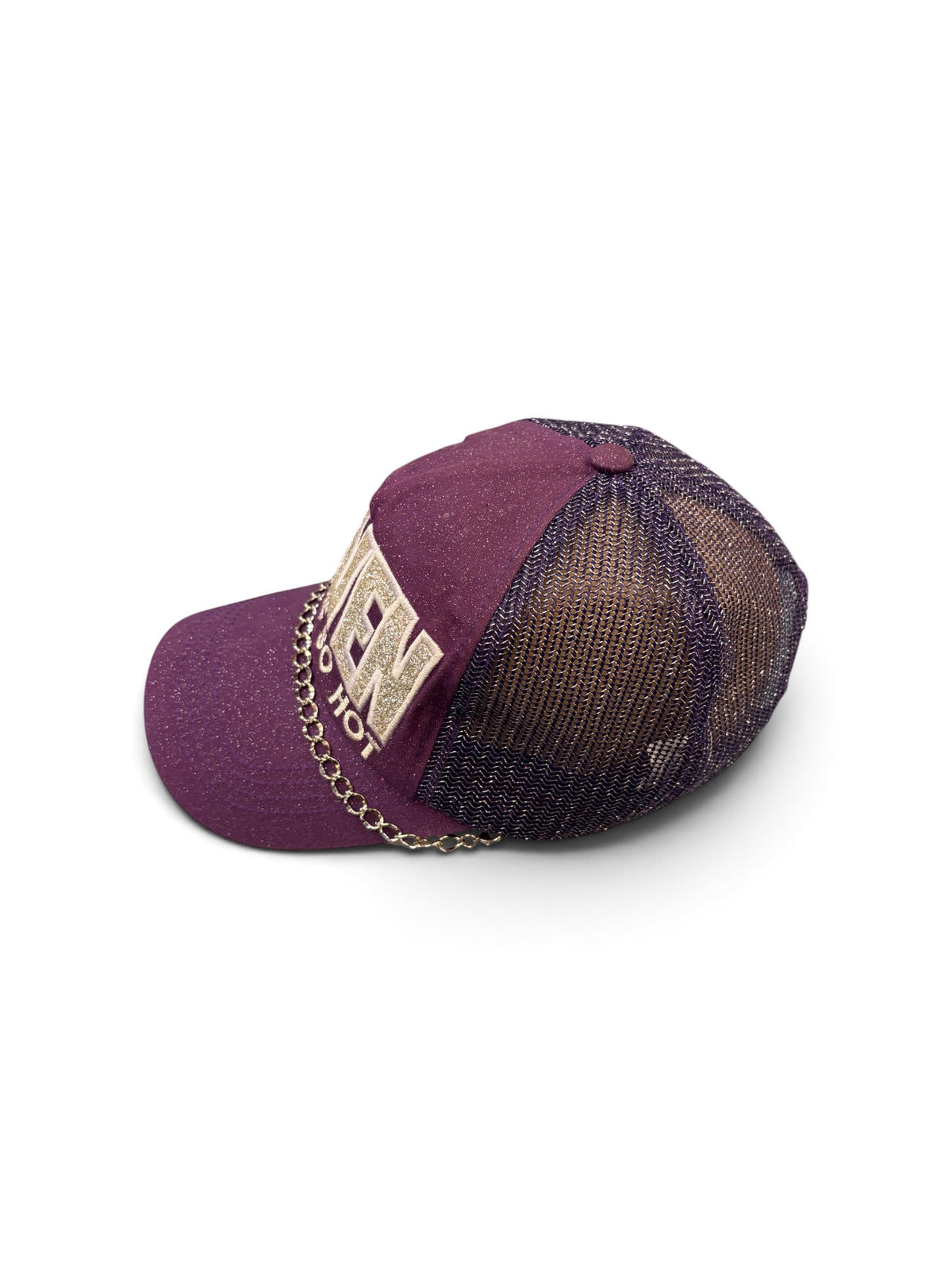 Blue Glitter "Crazy Forever" Baseball Cap with Gold Chain Detail | Embellished Trucker Hat
