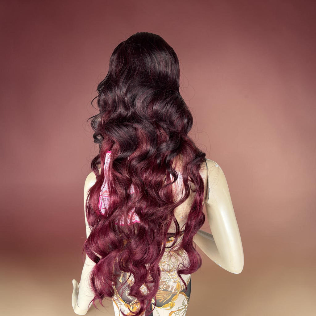 Burgundy Wine Red Body Wave Swiss Lace Front Wig | Long Wavy Synthetic Wig