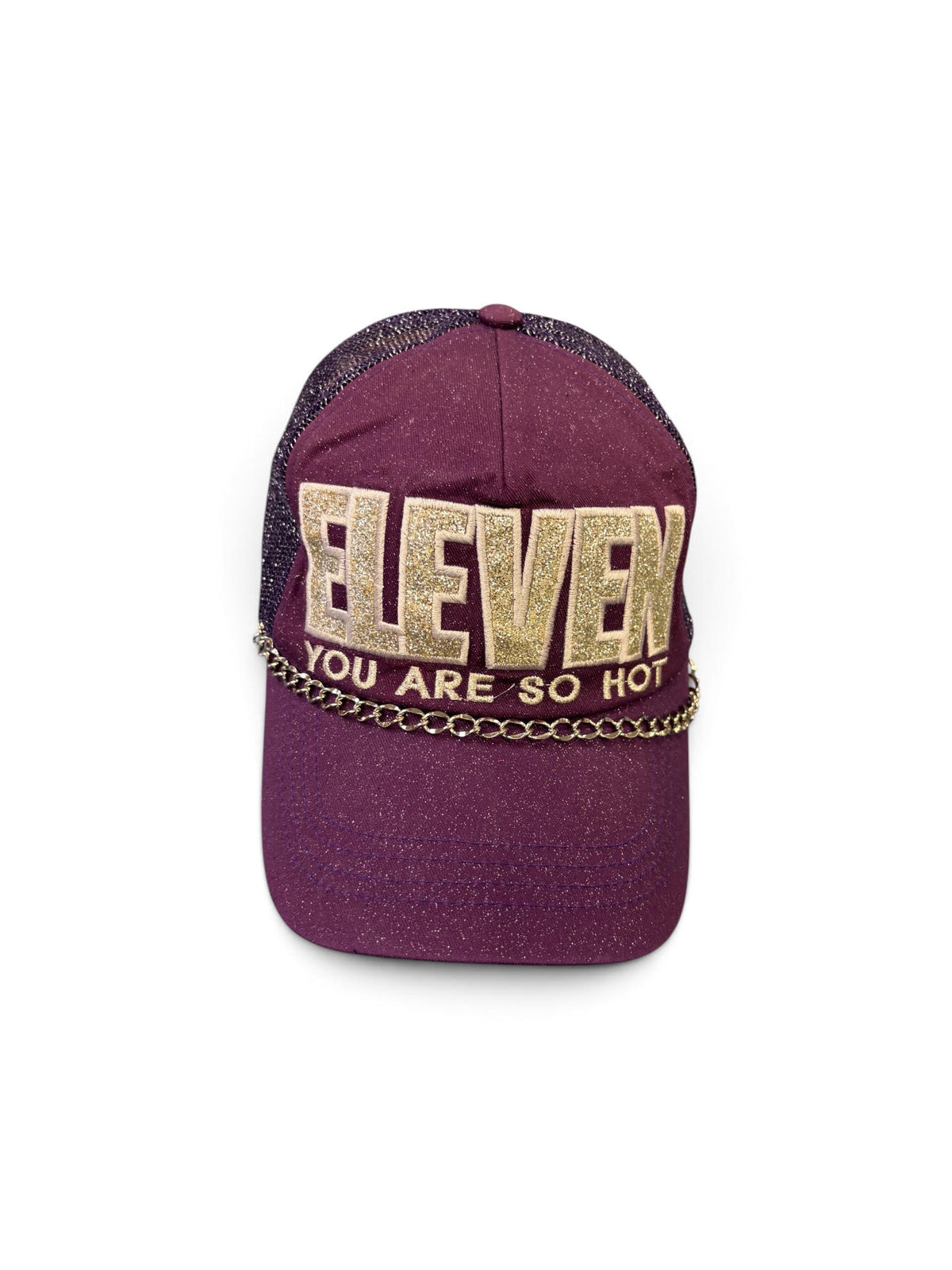 Blue Glitter "Crazy Forever" Baseball Cap with Gold Chain Detail | Embellished Trucker Hat