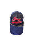 Blue Glitter "Crazy Forever" Baseball Cap with Gold Chain Detail | Embellished Trucker Hat
