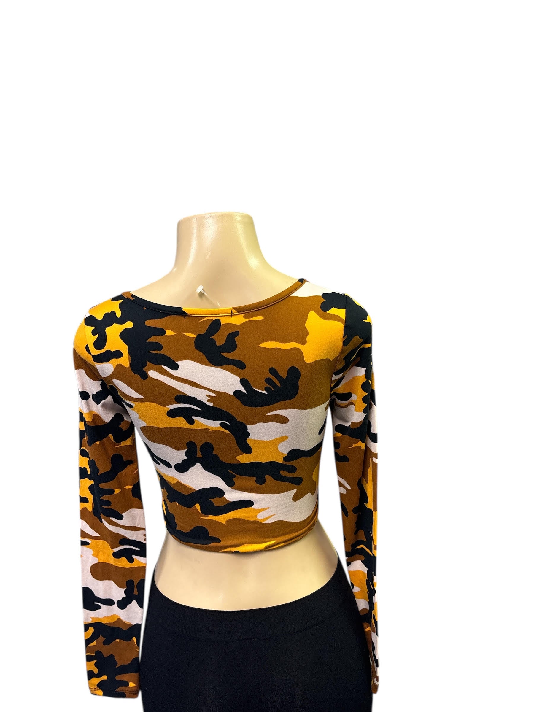 Bold Camouflage Ruched Drawstring Crop Top