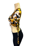 Bold Camouflage Ruched Drawstring Crop Top