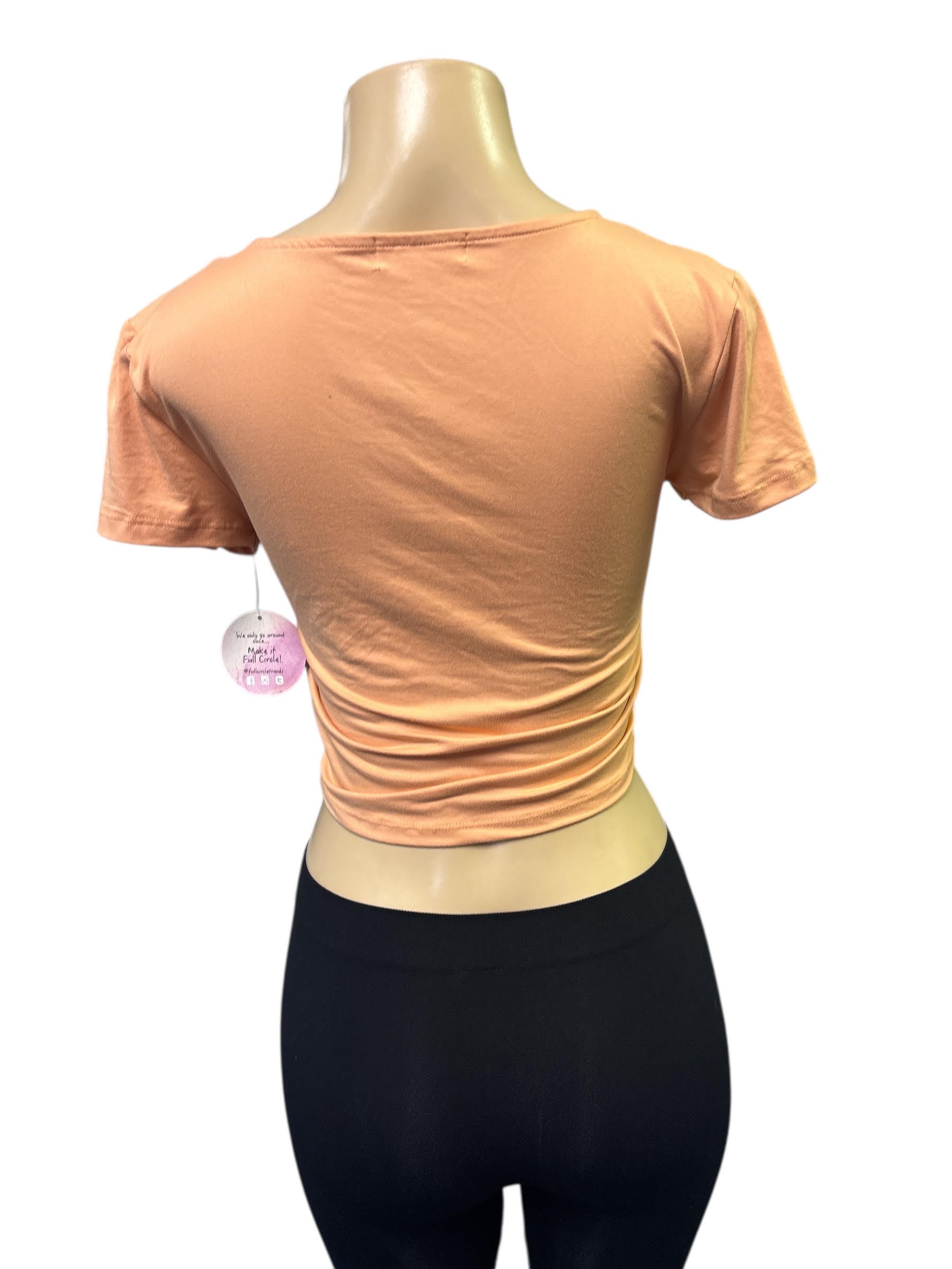 Chic Peach Ruched Drawstring Cutout Crop Top