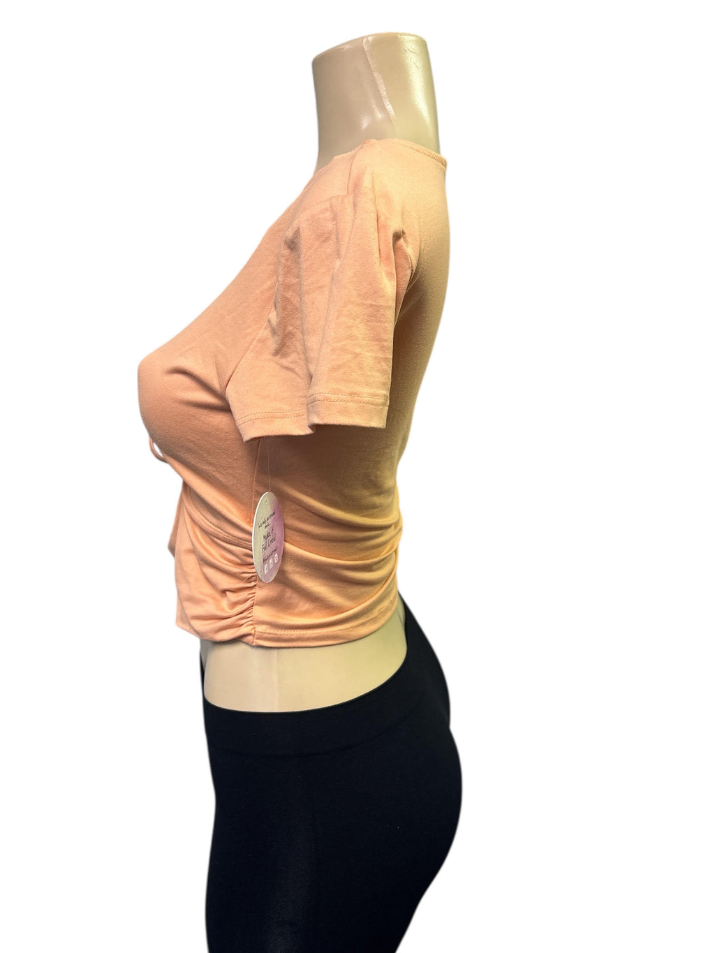 Chic Peach Ruched Drawstring Cutout Crop Top