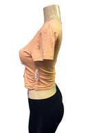 Chic Peach Ruched Drawstring Cutout Crop Top