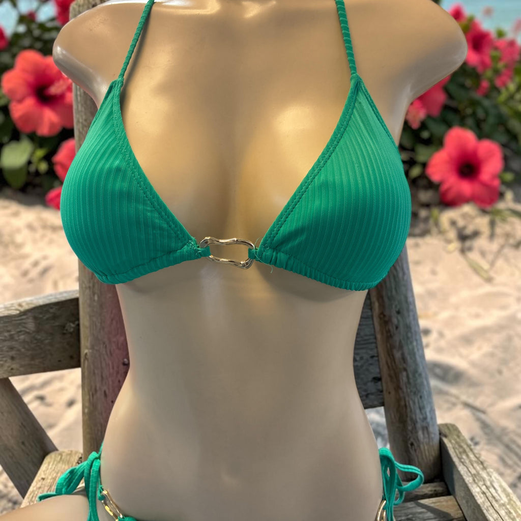 Ribbed Chain-Detail Halter Bikini Set