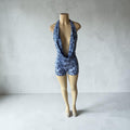 Blue Snakeskin Plunging Halter Romper