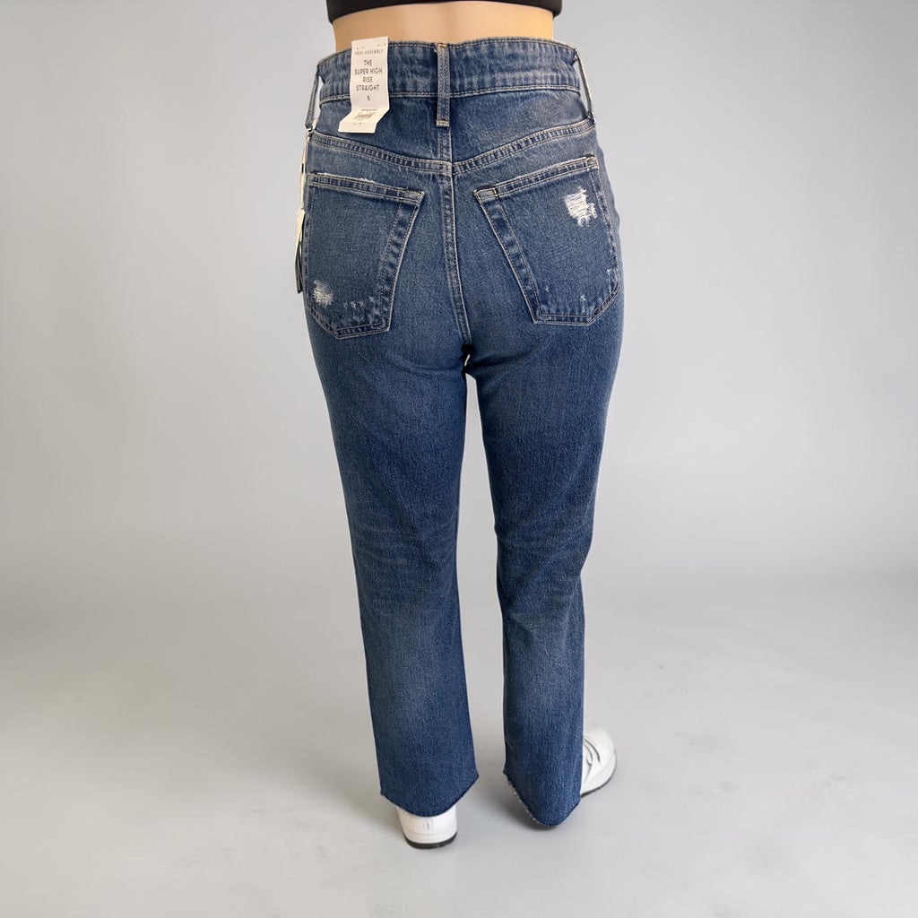 High-Rise Distressed Straight Leg Ankle Jeans