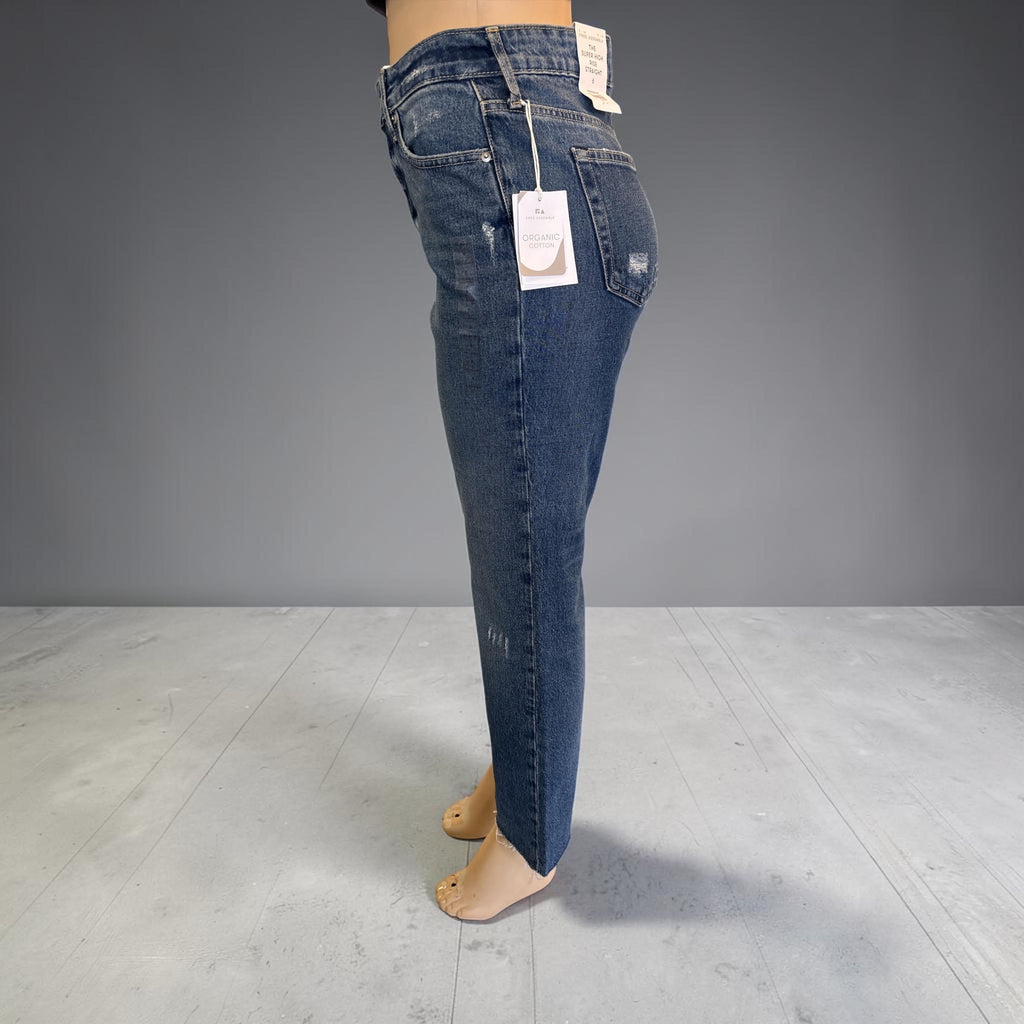 High-Rise Distressed Straight Leg Ankle Jeans