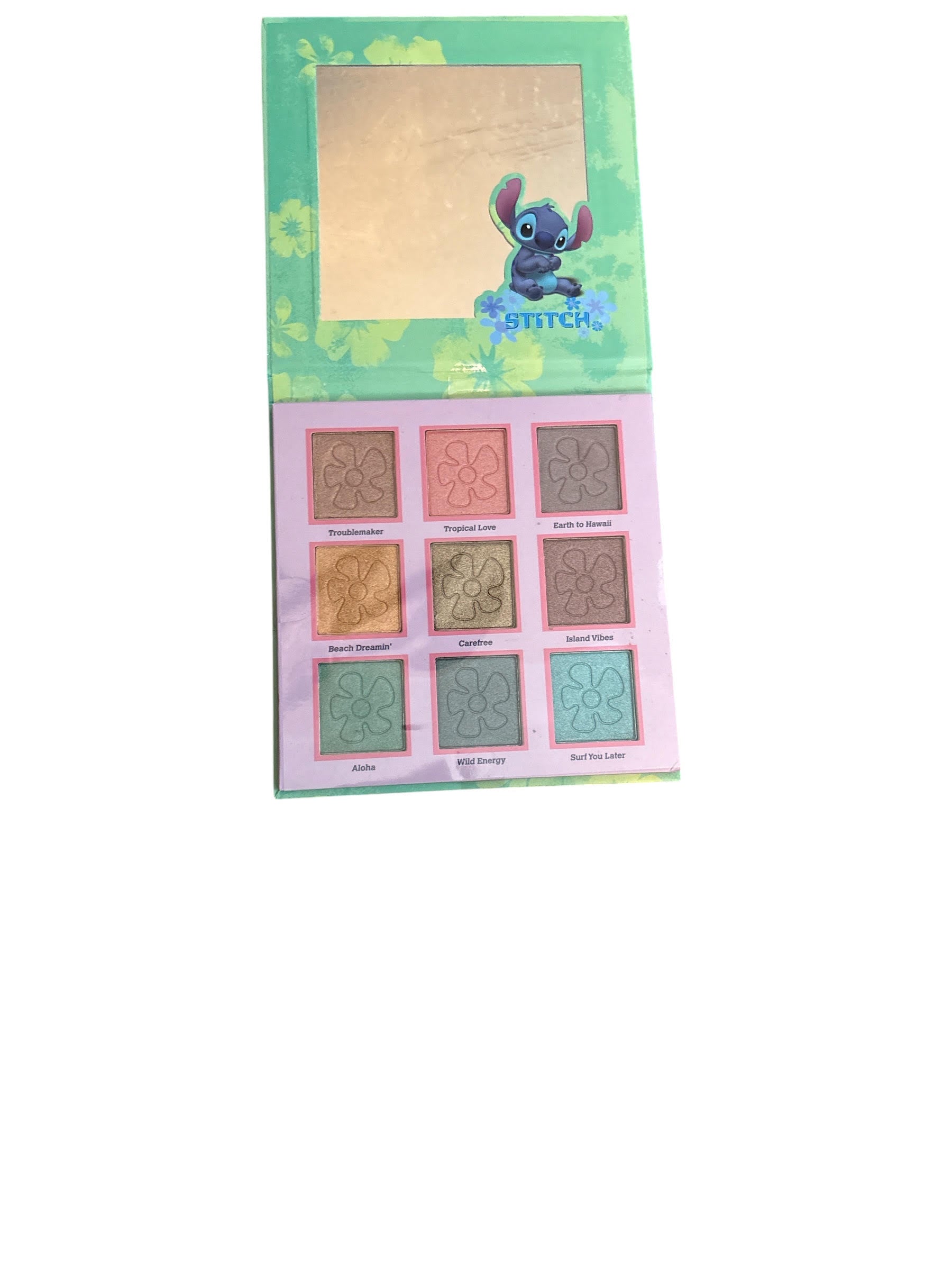Disney Stitch 12-Pan Eyeshadow Palette – Cute Pink Stripe Cosmetic Palette with Mirror
