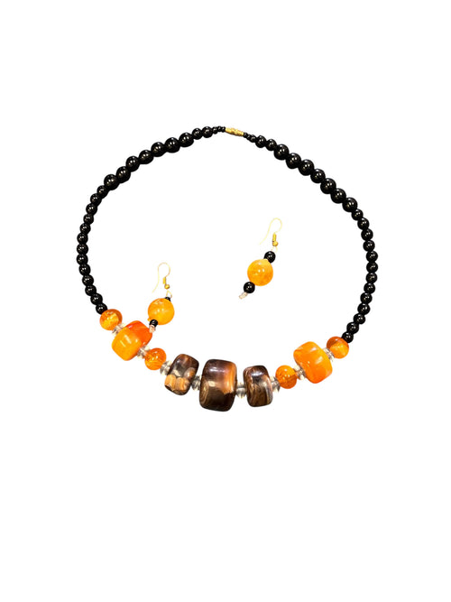 Artisan Amber & Black Chunky Bead Necklace Set