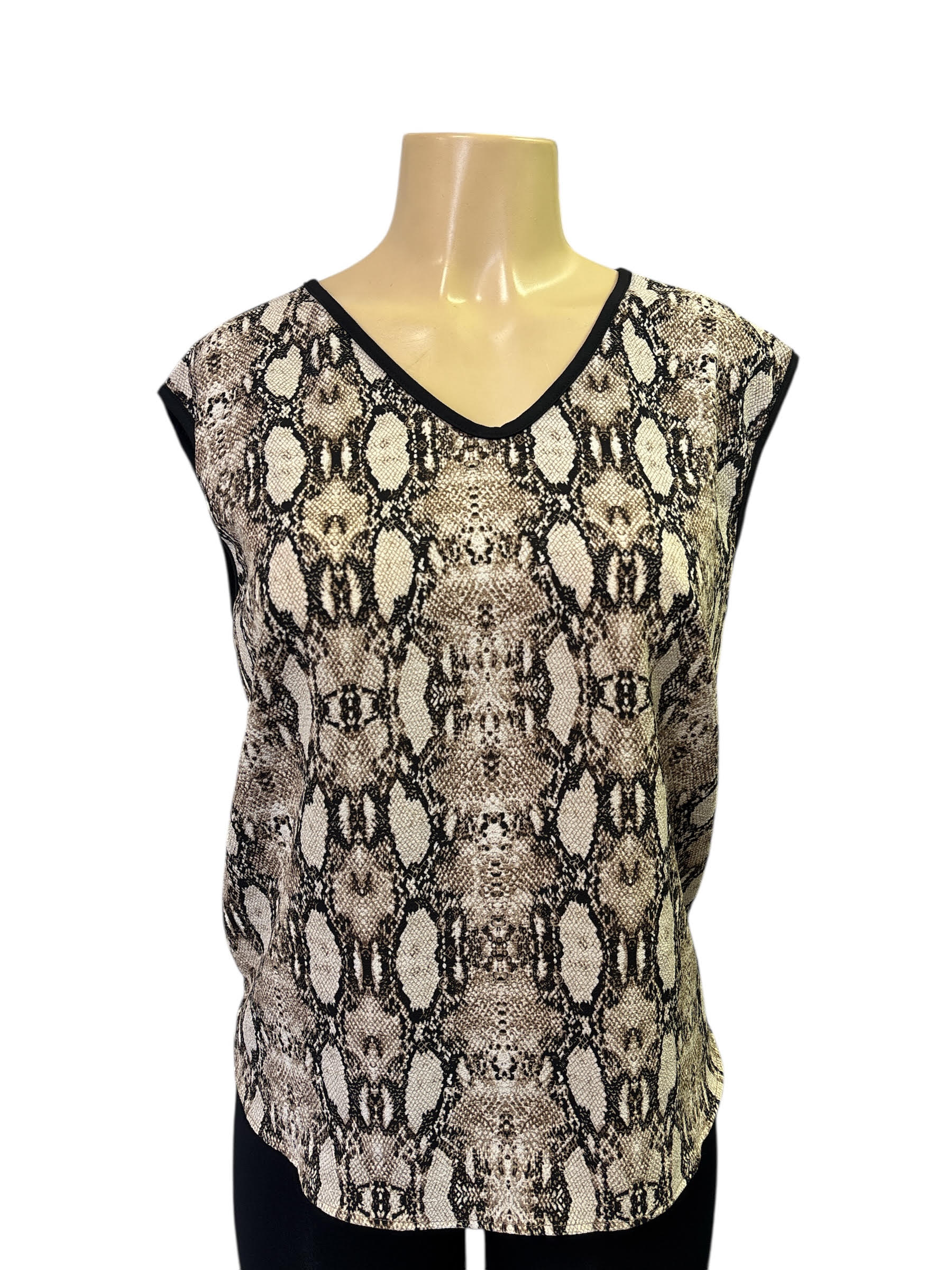 Chic Snakeskin Print V-Neck Sleeveless Blouse
