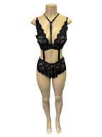 Daring Black Sheer Lace Cutout Underwire Teddy Lingerie